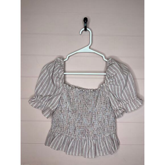Essue Boho Stripe Puff Sleeve Crop Top - Picture 2 of 6